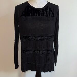 Chico’s Velvet-Trim Black on Black Long Sleeve High Low Tee